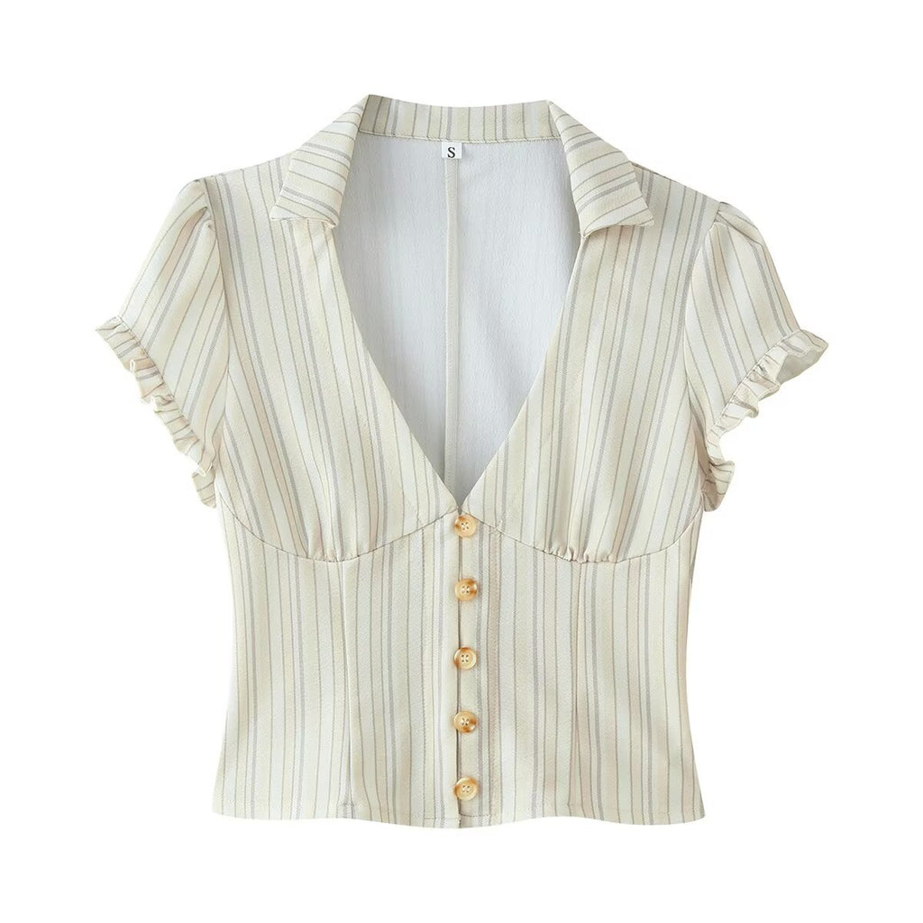 Women Clothing Spring Sexy Button Short Sleeve Top Pant Sets