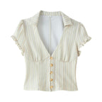 Women Clothing Spring Sexy Button Short Sleeve Top Pant Sets