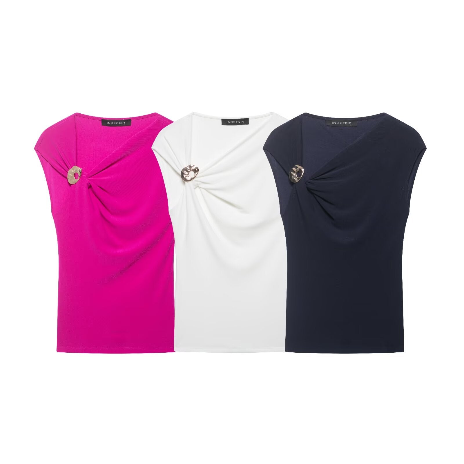 Women Clothing Summer SL Asym Collar Pleated Pullover Top