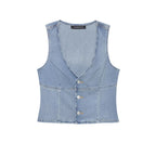 Women Clothing Summer Casual SL V neck Denim Slim Vest Top