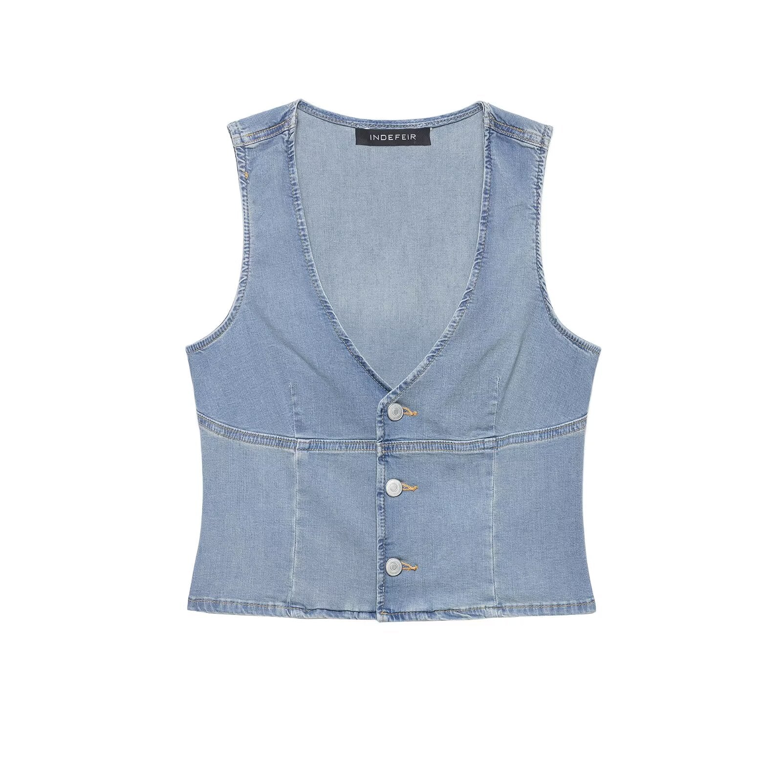 Women Clothing Summer Casual SL V neck Denim Slim Vest Top