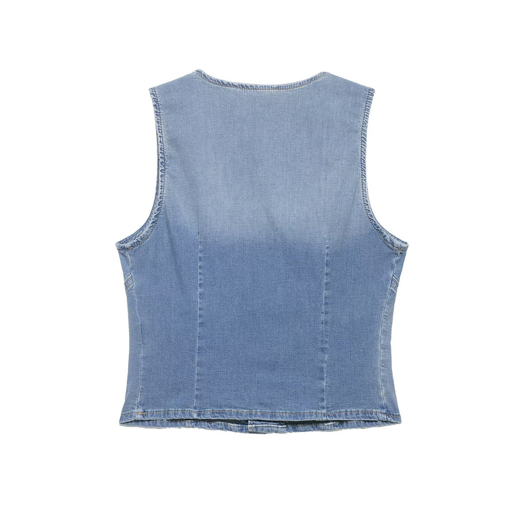 Women Clothing Summer Casual SL V neck Denim Slim Vest Top