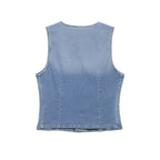 Women Clothing Summer Casual SL V neck Denim Slim Vest Top