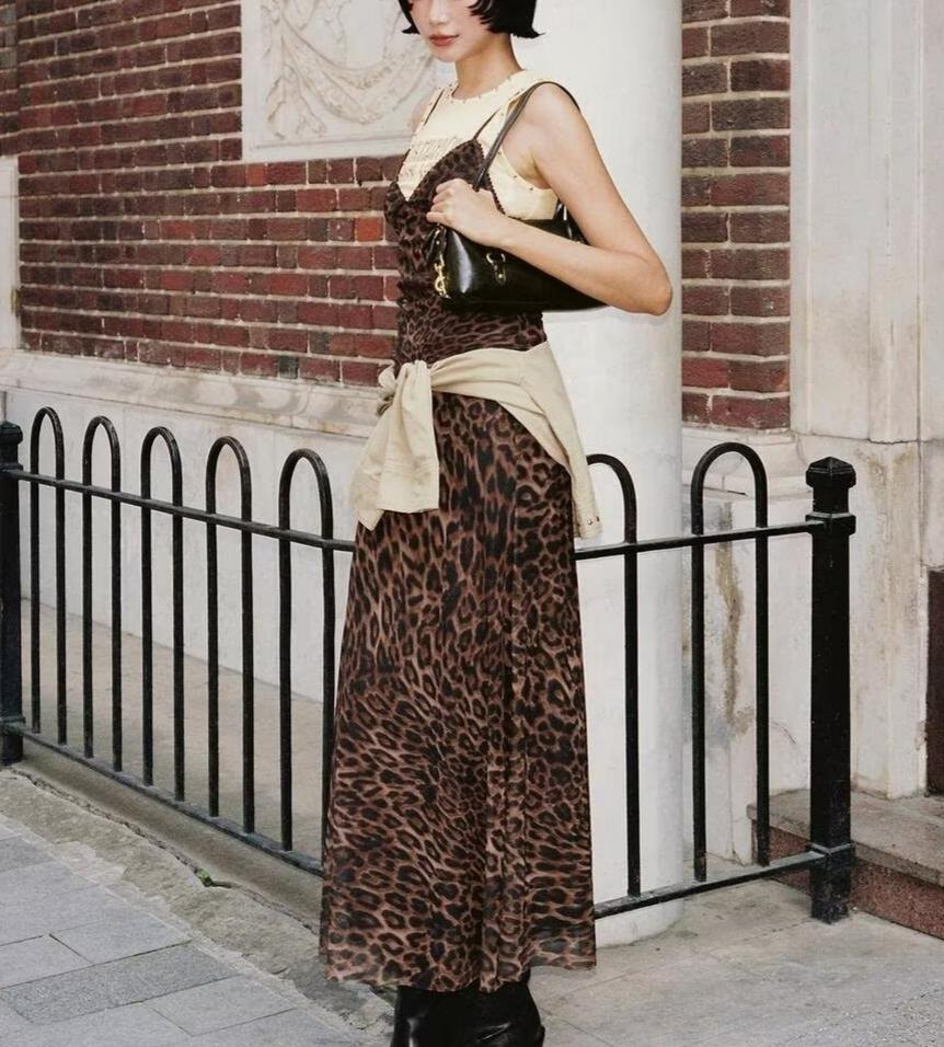 Women Clothing Summer Leopard Print Silk Net Sling Silk Net