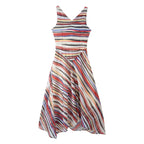 Multicolor striped sleeveless dress with V-neck and gathered waist