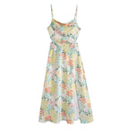 Floral maxi dress with spaghetti straps and gathered waist panel