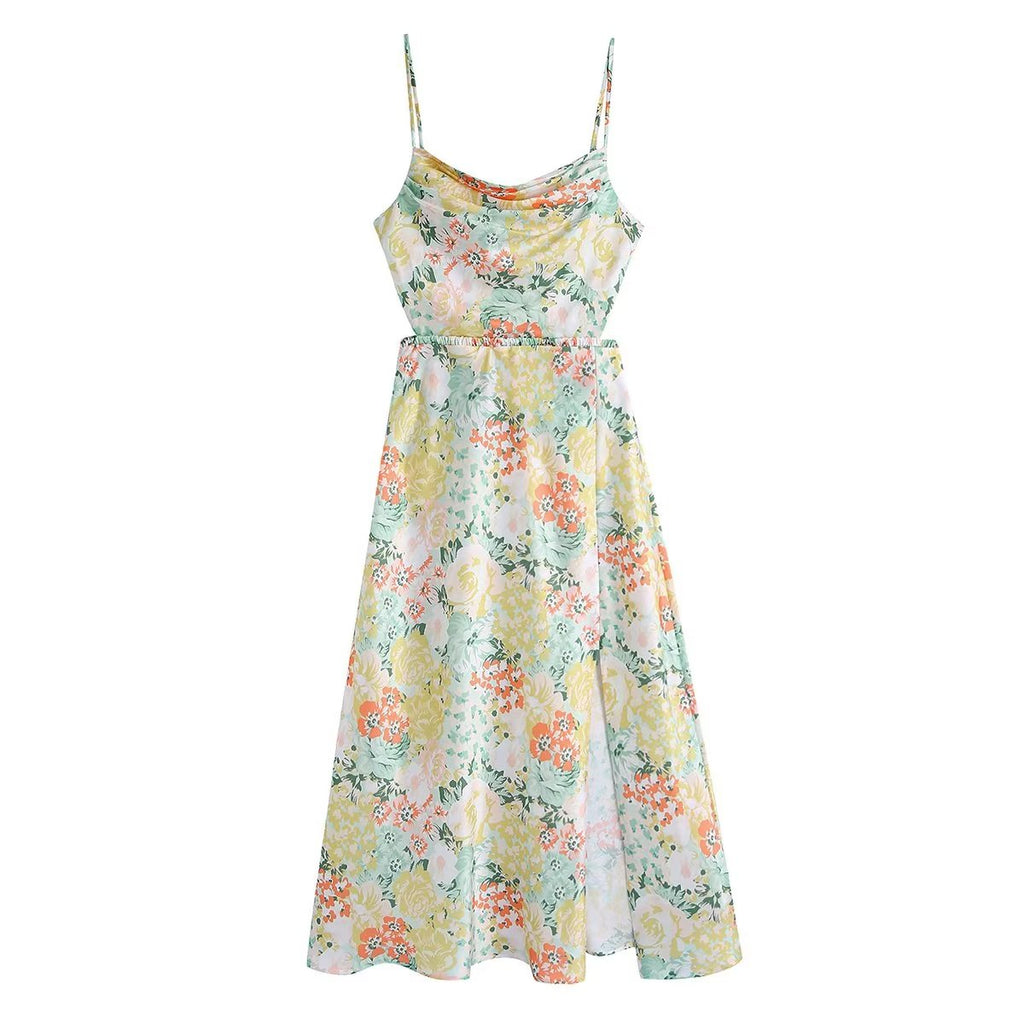 Floral maxi dress with spaghetti straps and scoop neckline