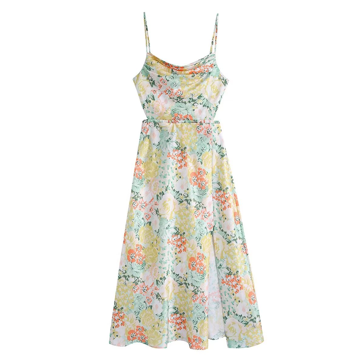Floral maxi dress with spaghetti straps and scoop neckline