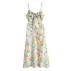 Floral maxi dress with spaghetti straps and bow detail at the bodice