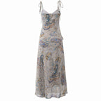 Women's floral maxi dress with spaghetti straps and ruffled hem, multicolor paisley print