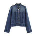 Women Clothing Top Denim Strap Breasted Jacket