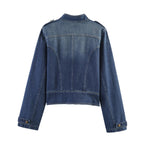 Women Clothing Top Denim Strap Breasted Jacket