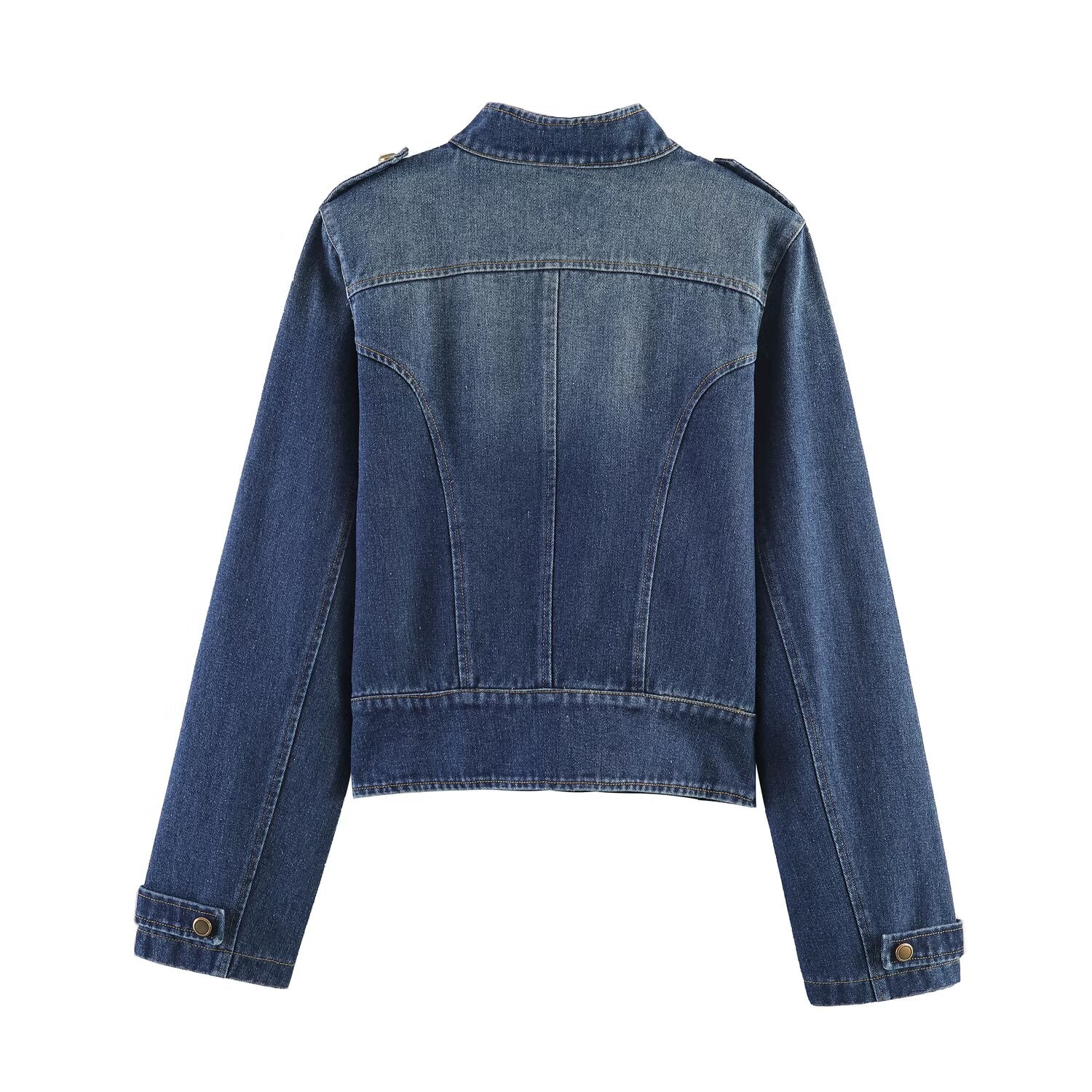 Women Clothing Top Denim Strap Breasted Jacket