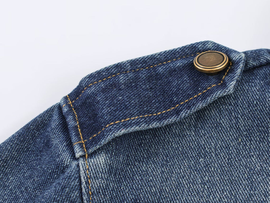 Women Clothing Top Denim Strap Breasted Jacket