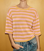 Casual Knitwear Women Striped round Neck Loose Slimming 3/4