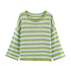 Casual Knitwear Women Striped round Neck Loose Slimming 3/4