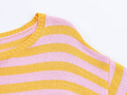 Casual Knitwear Women Striped round Neck Loose Slimming 3/4