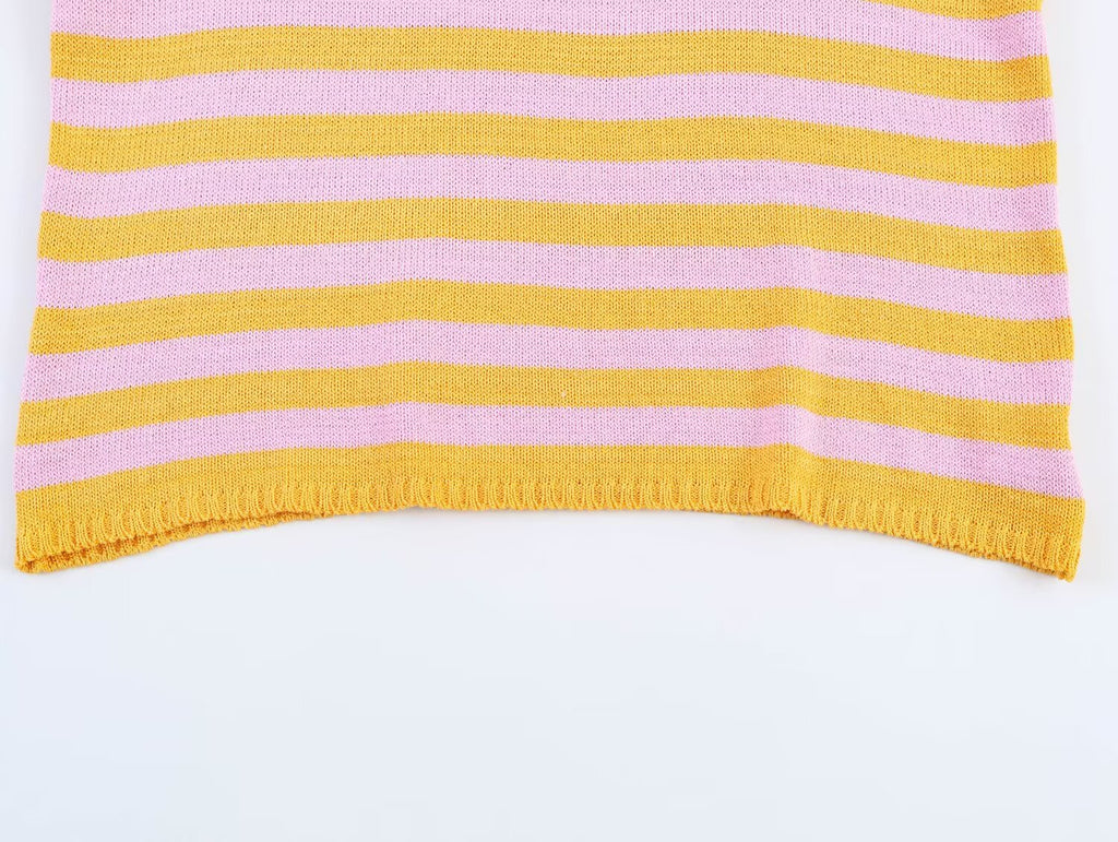 Casual Knitwear Women Striped round Neck Loose Slimming 3/4