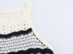 Sleeveless knit mini dress with ribbed crew neck and striped yoke detail