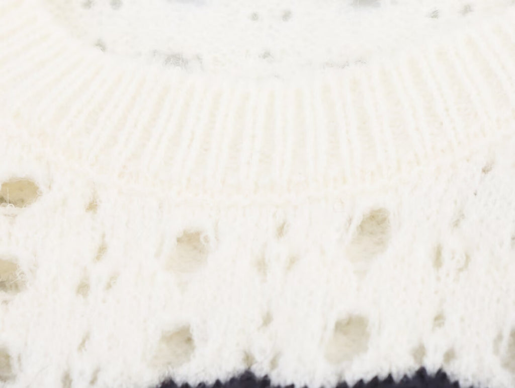 Cream knit mini dress knit texture with small openwork dot pattern
