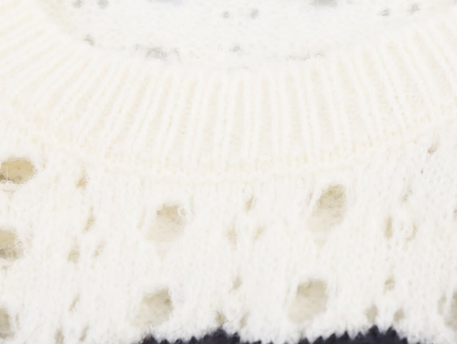 Cream knit mini dress knit texture with small openwork dot pattern