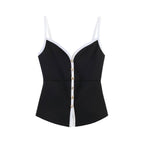 Slim Fit Contrast Colors Decorated Row Button Sling Top