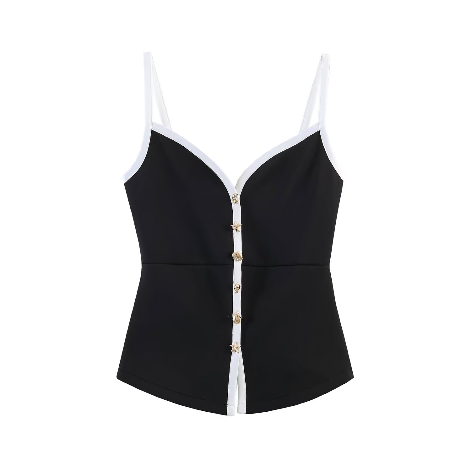 Slim Fit Contrast Colors Decorated Row Button Sling Top