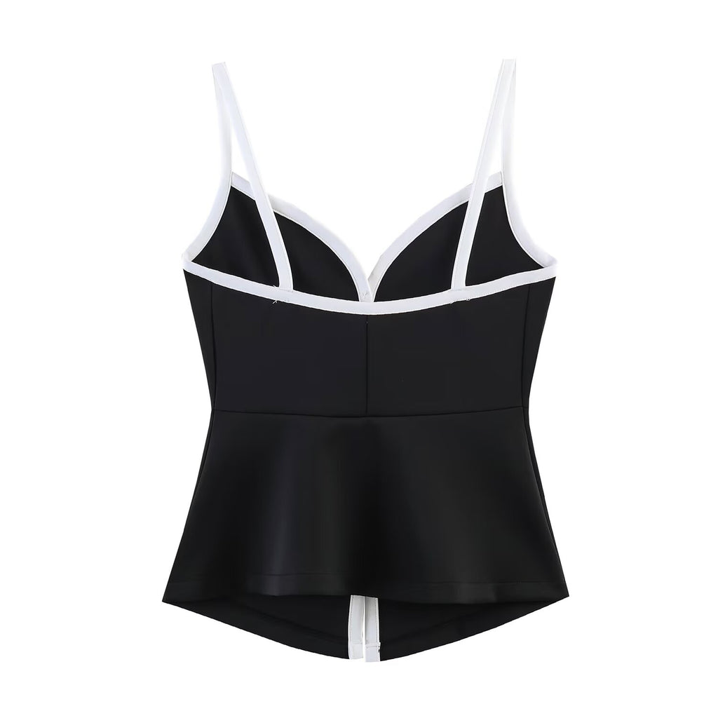 Slim Fit Contrast Colors Decorated Row Button Sling Top