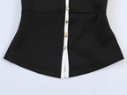 Slim Fit Contrast Colors Decorated Row Button Sling Top