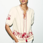 Summer Women Casual Loose All Match Embroidery Tassel Shirt