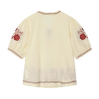 Summer Women Casual Loose All Match Embroidery Tassel Shirt