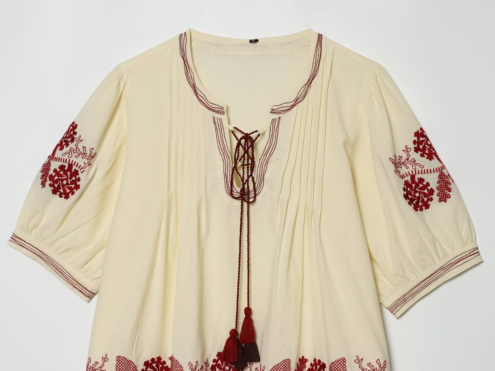 Summer Women Casual Loose All Match Embroidery Tassel Shirt