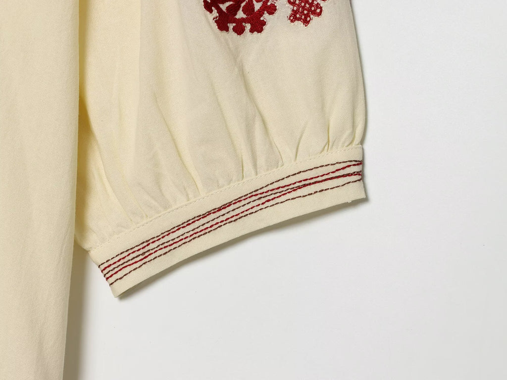 Summer Women Casual Loose All Match Embroidery Tassel Shirt