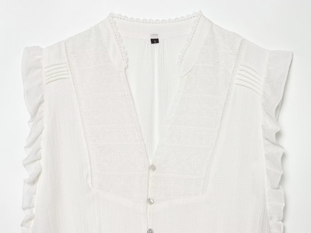Summer Women Casual Loose All Match Laminated Embroidered