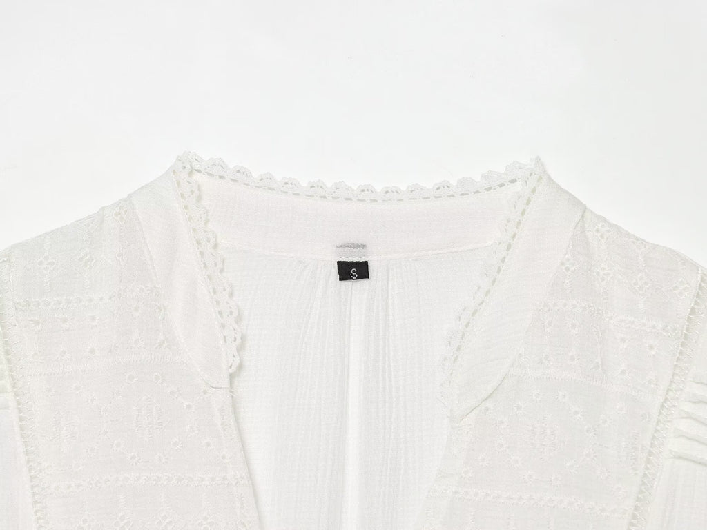 Summer Women Casual Loose All Match Laminated Embroidered