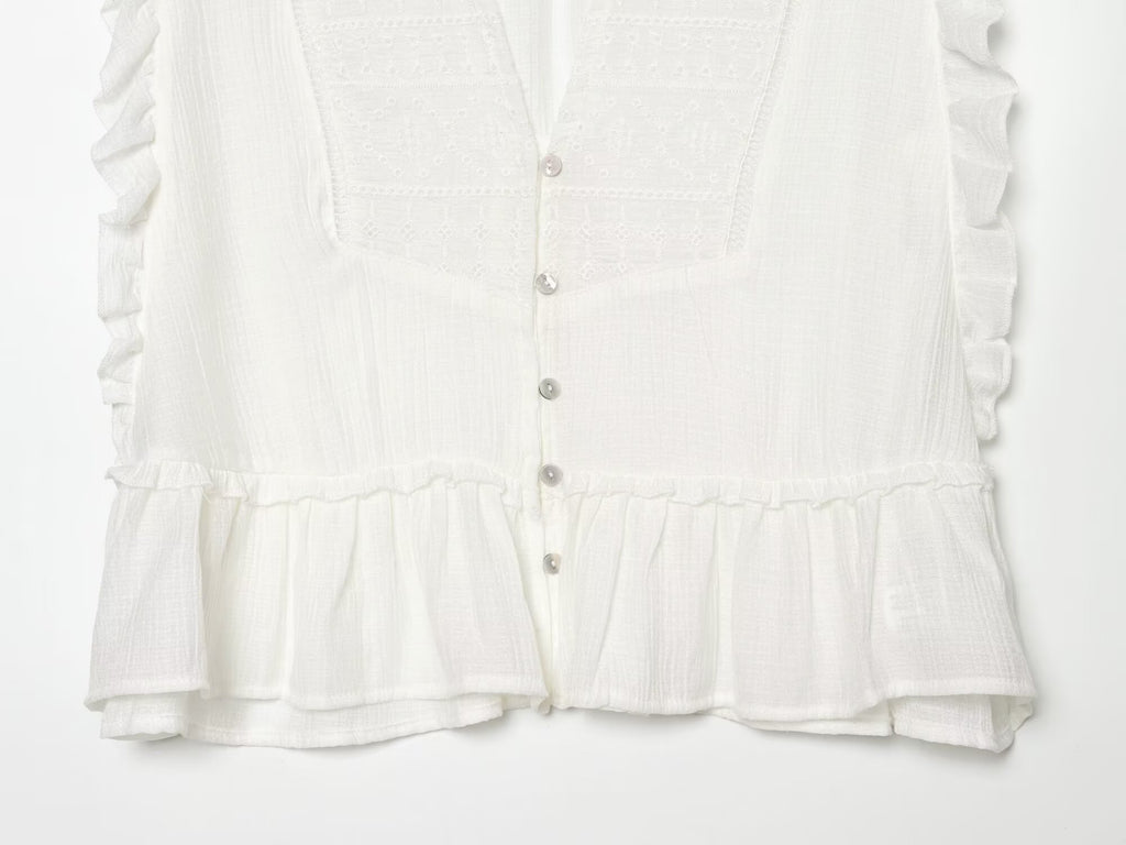 Summer Women Casual Loose All Match Laminated Embroidered
