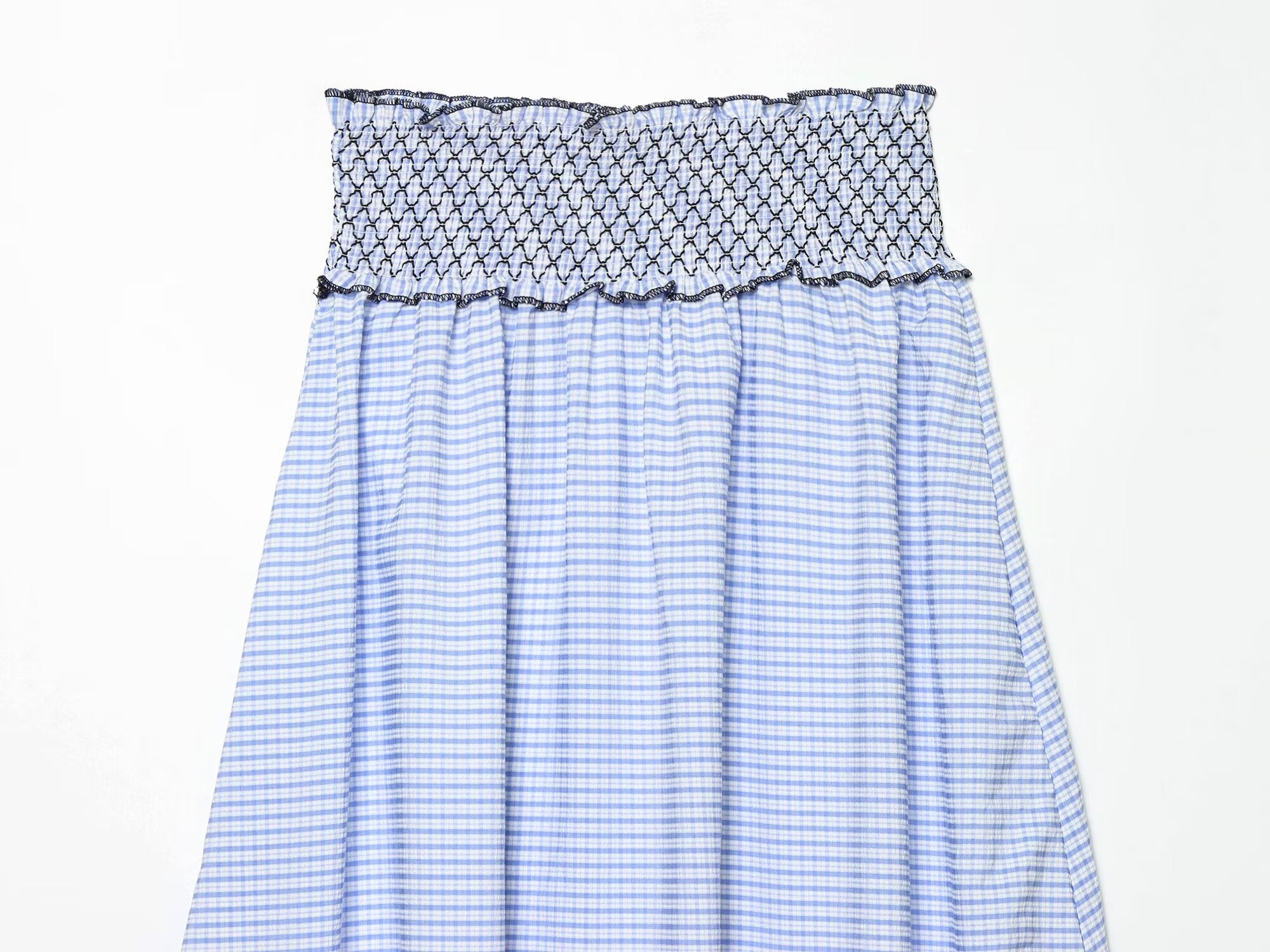 Women Clothing Summer Fashionable Lace Embroidered Plaid Midi Skirt