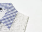 Summer Women Clothes Sweet Spicy Cinched Sleeveless Collared Lace Stitching Small Plaid Shirt