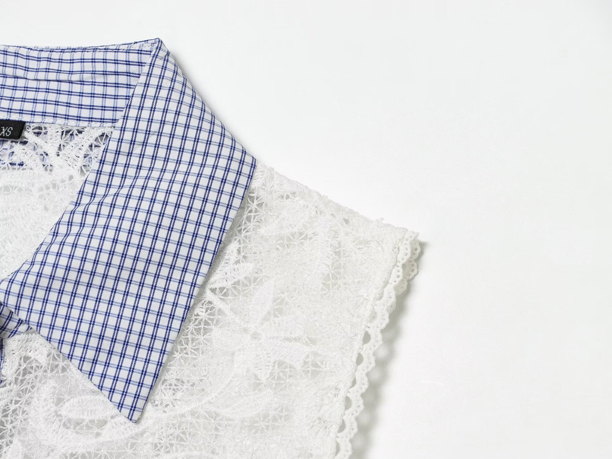 Summer Women Clothes Sweet Spicy Cinched Sleeveless Collared Lace Stitching Small Plaid Shirt