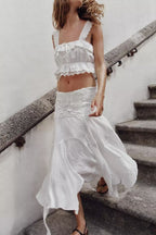Hollow Out CO Embroidered Short Top Embroidery Asym Midi