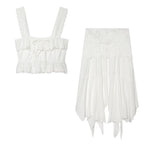 Hollow Out CO Embroidered Short Top Embroidery Asym Midi