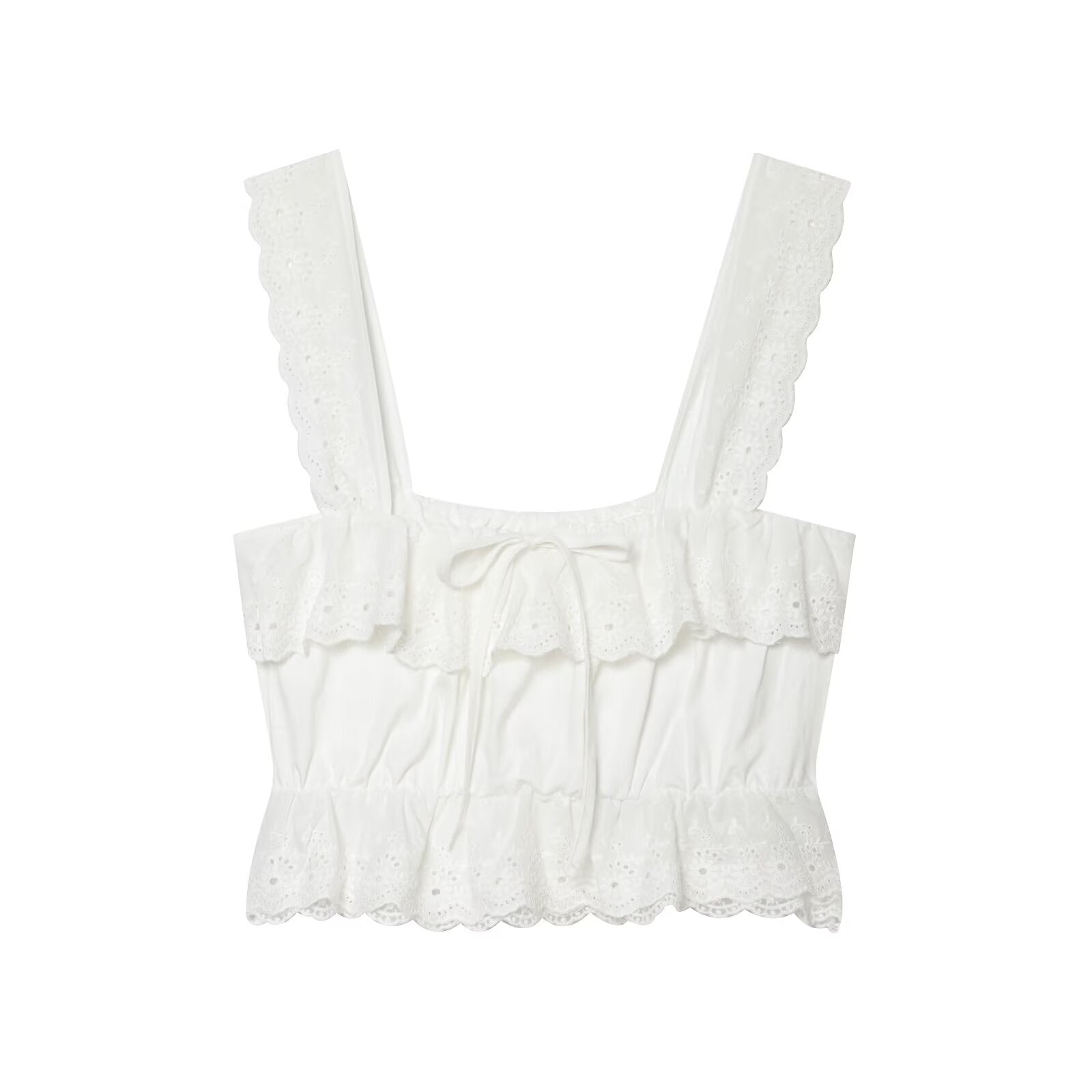 Hollow Out CO Embroidered Short Top Embroidery Asym Midi