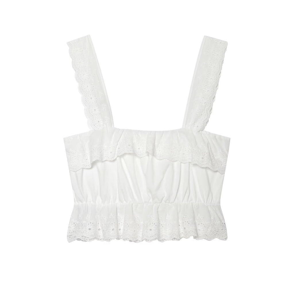 Hollow Out CO Embroidered Short Top Embroidery Asym Midi