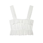 Hollow Out CO Embroidered Short Top Embroidery Asym Midi