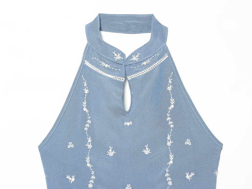 Women Clothing Summer Backless SL Embroidered Hanging