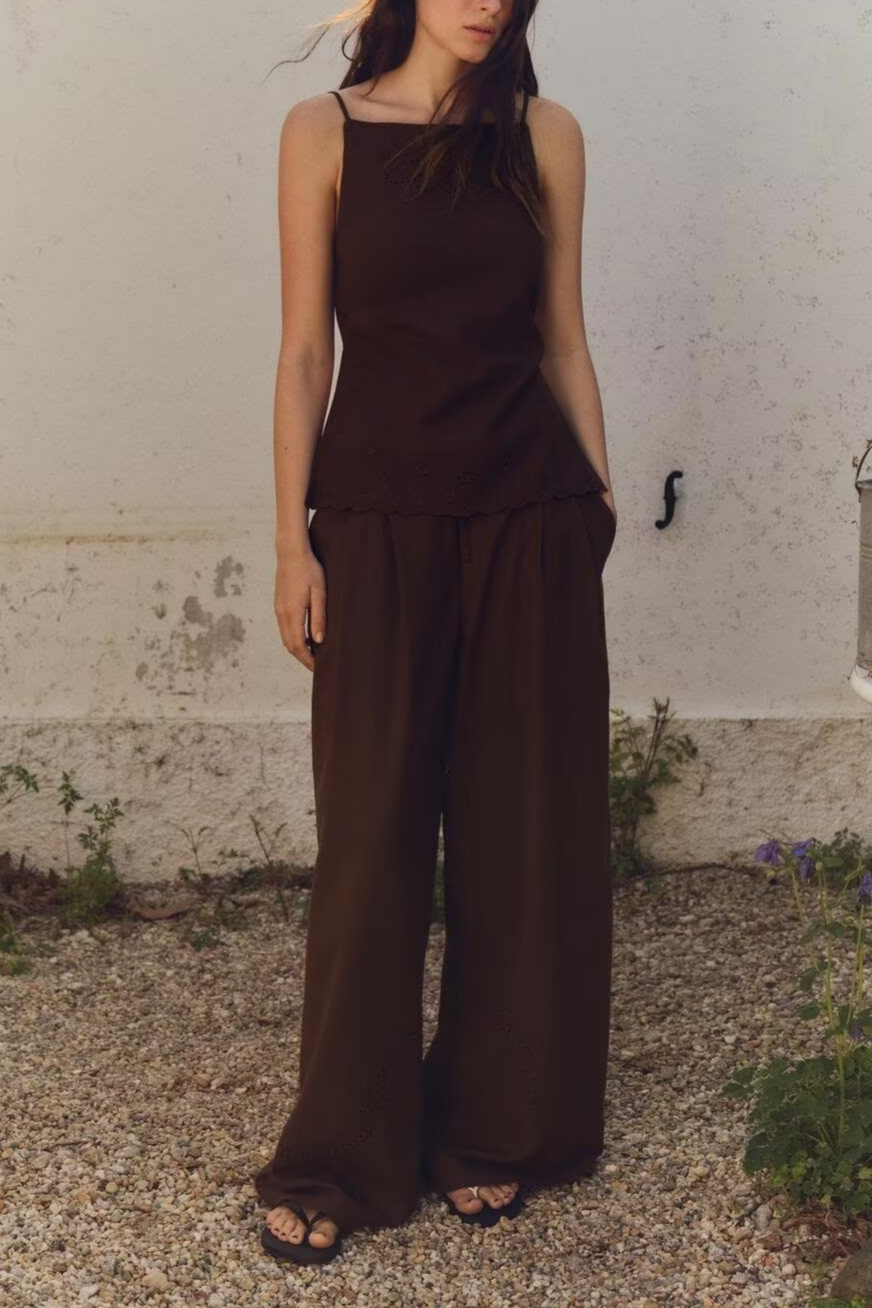 Summer Women Sexy Embroidery Backless Top Pants Sets