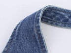 Women Clothing Summer V neck Single Breasted Denim Backless