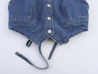 Women Clothing Summer V neck Single Breasted Denim Backless