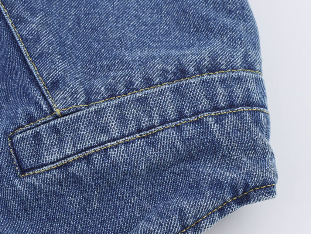 Women Clothing Summer V neck Single Breasted Denim Backless
