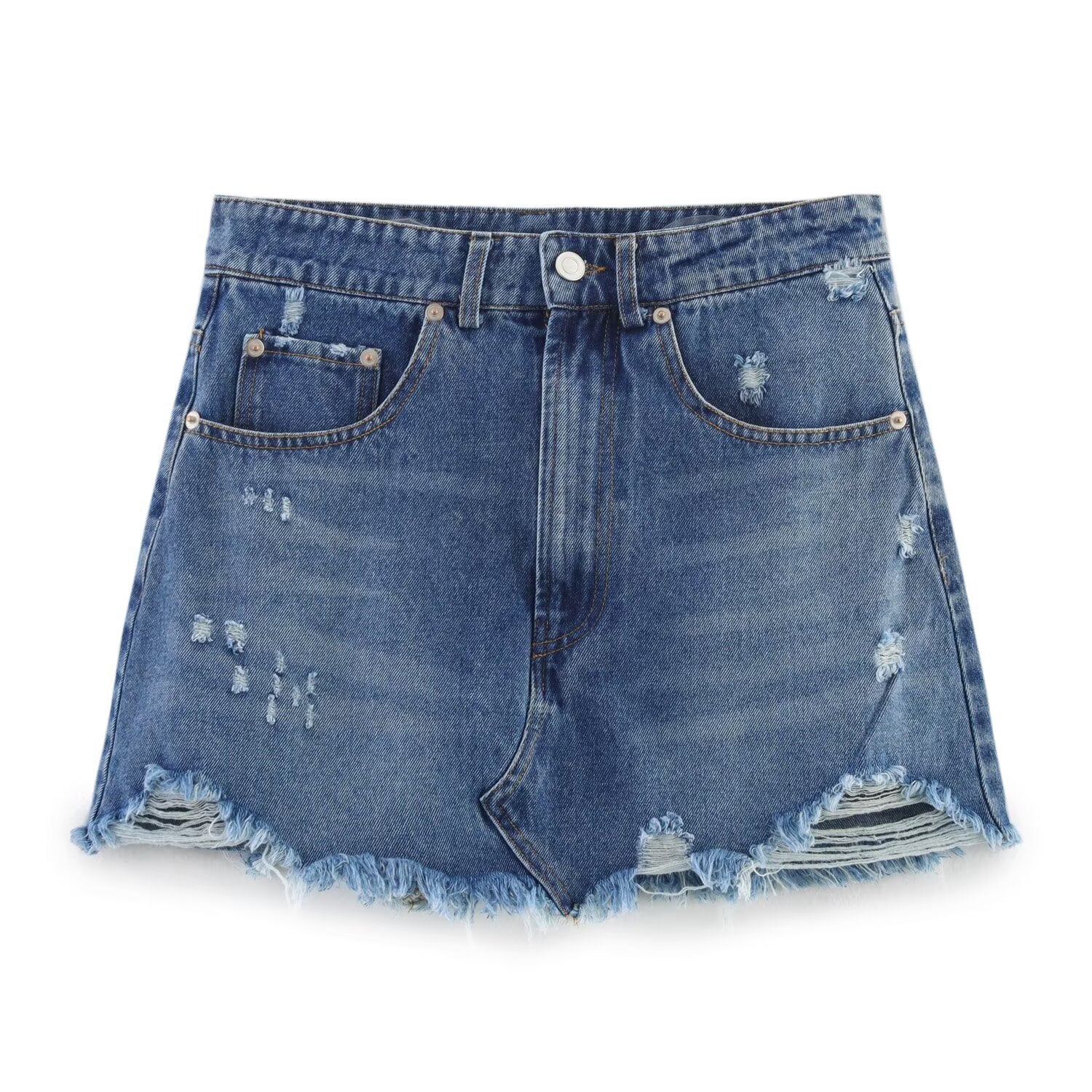 Women Clothing Summer V neck Single Breasted Denim Backless